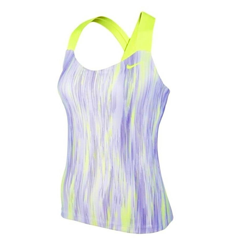 Nike Medium Printed Tank Pure Violet / Volt Yellow Dri Fit Built in Bra